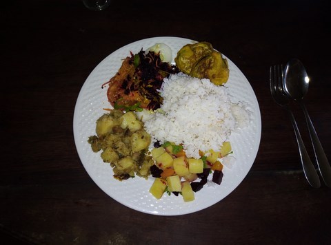 Camarons pommes sautés riz